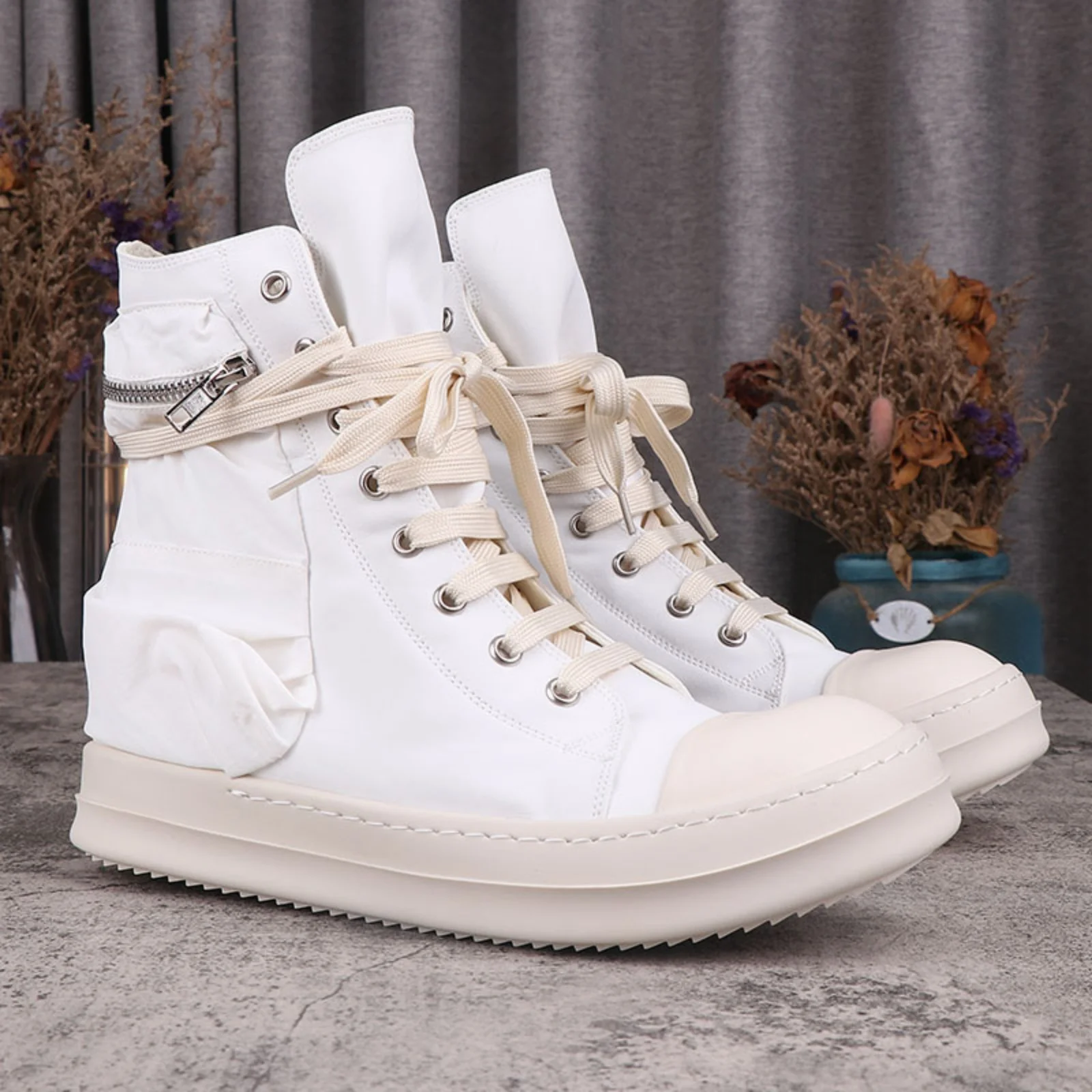 

High top Quality Men and Women Casual Sneakers 35-48 Fashion Designer Canvas shoes Punk Goth Zipper RO Trendy Tennis shoes