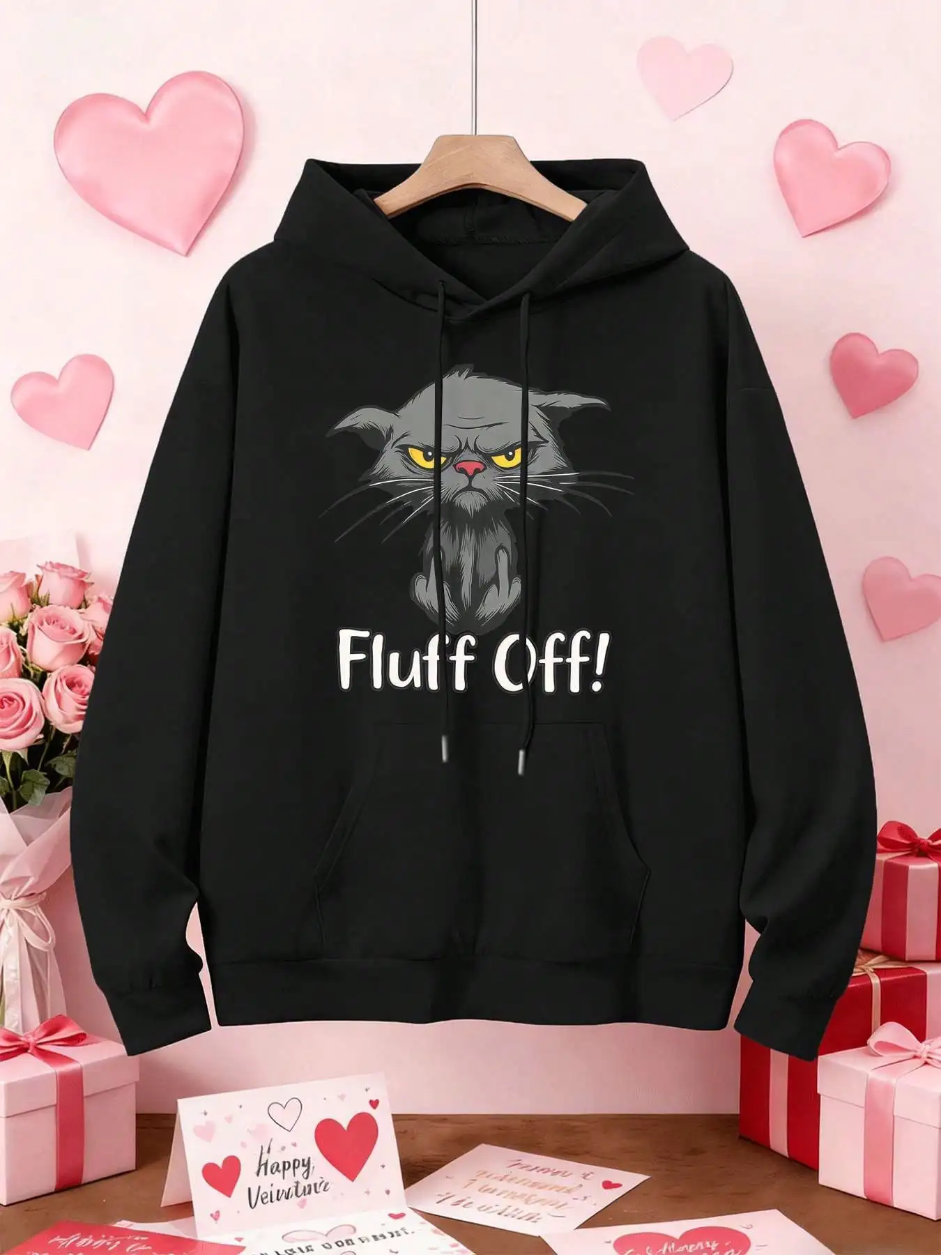 Men's Hoodie Angry Cat Graphic Print Crew Neck, Easy Fit, Street Hip-Hop, Comfort Fit, Art Print