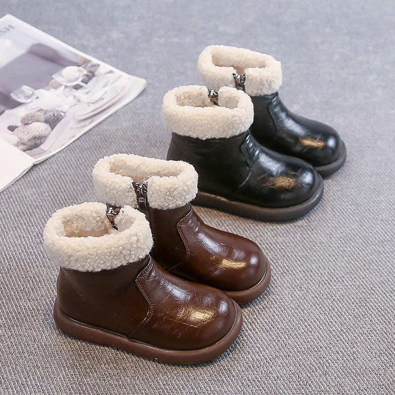 

Ботинки принцессы для девочек, замшевые теплые модные универсальные детские ботильоны с боковой молнией, новинка зимы 209, детские кожаные ботинки, мягкие