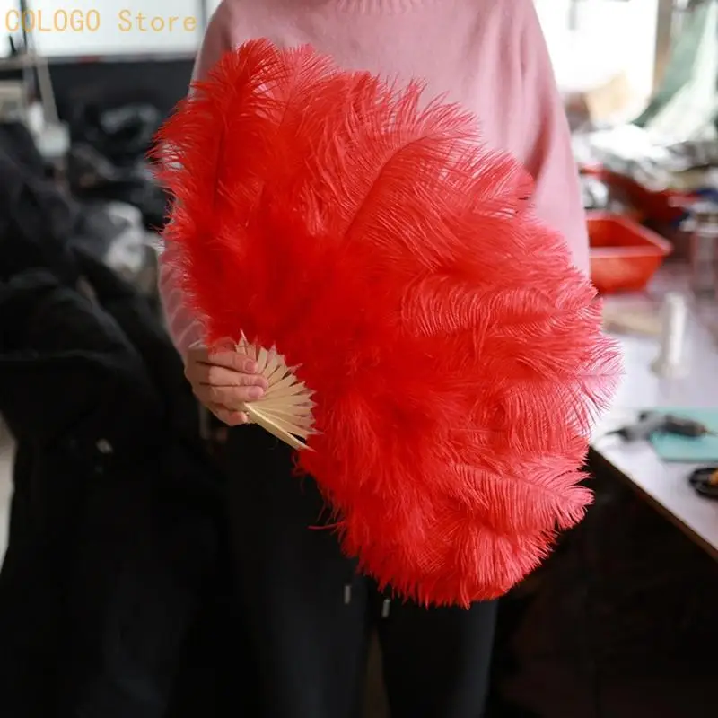 Foldable Colorful Feathered Fan for Theater Dance Shows and Costume Styling D0LD