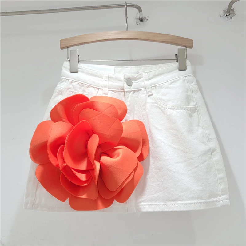 3D Floral High Waisted Denim Short Skirt A-Line Skirt Spicy Girl Shorts With Buttocks And Skirt Pants For Women's Clothing 2025