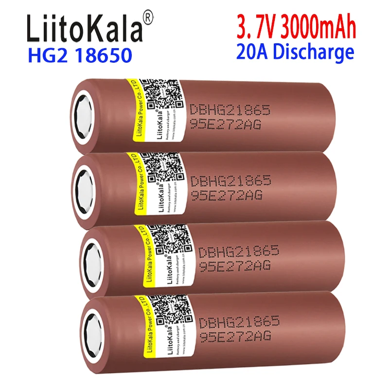 100% original LiitoKala 18650 battery, 3.7v 18650 HG2 3000mAh lithium-ion rechargeable battery, continuous discharge 30A