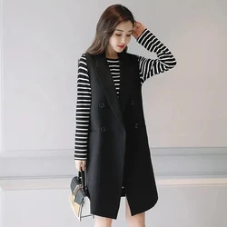 Vest Jacket Women Spring Autumn Long Korean Outwear 2025New Fashion Suit Sleeveless Female Ladies Slim Large Size Waistcoat Tops