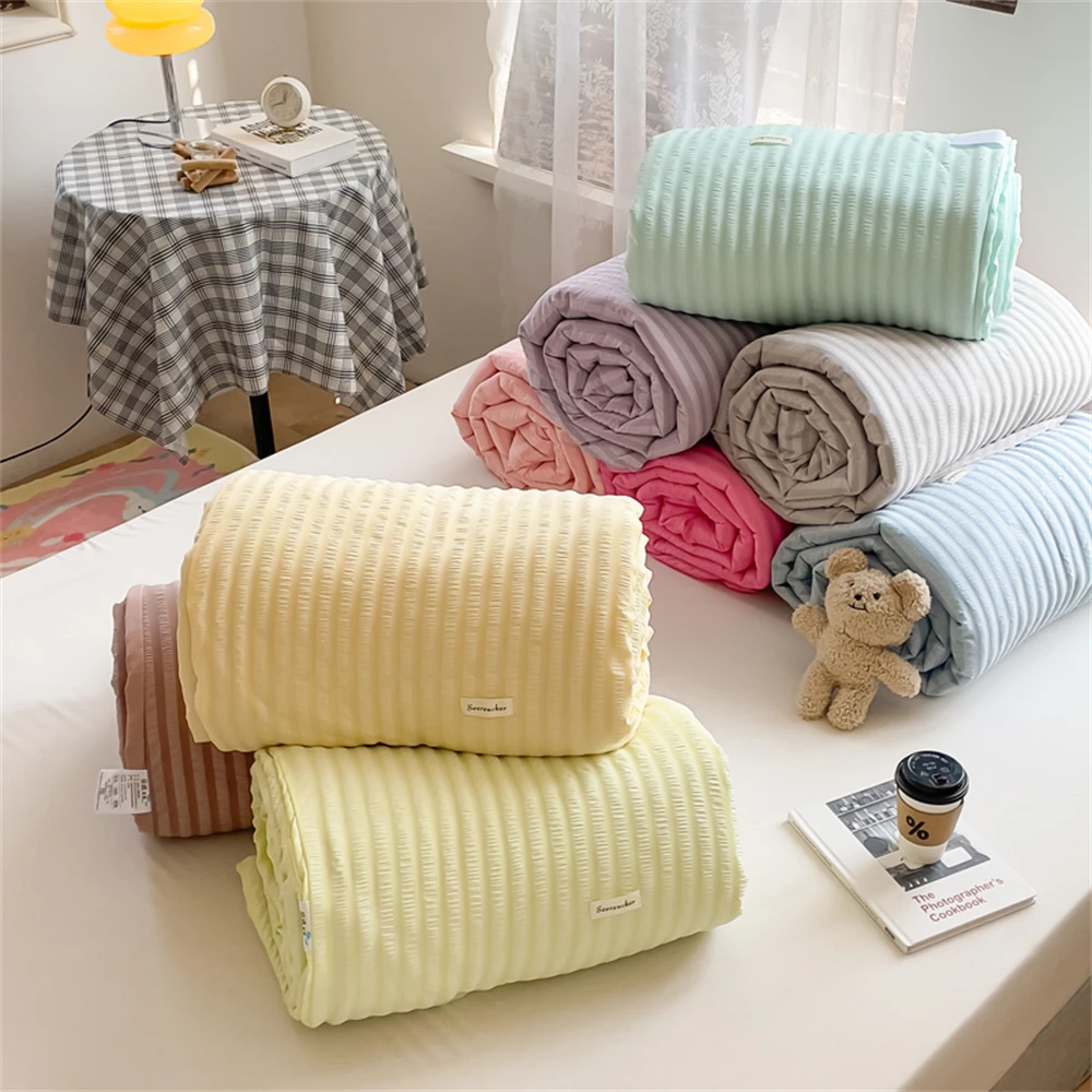 1PC Seersucker Cool Summer Quilt Duvet Cover Machine Washable Quilt Comforter Comfortable Soft Bed Cover Nap Sofa Throw Blanket