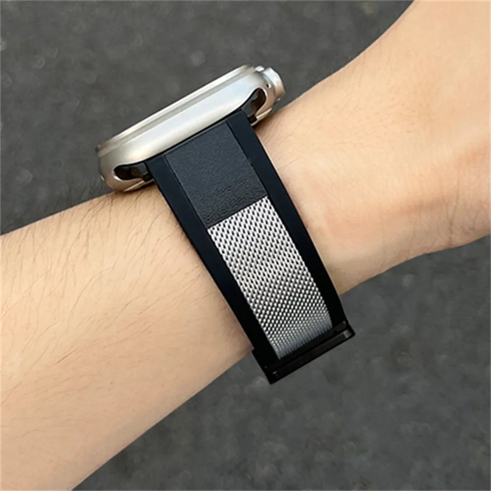 Luxury Breathable Leather Metal Band For Apple Watch 44mm 40 45 41 49 42 38 Magnetic Buckle For Ultra Series 9 8 SE 7 6 5 4 3