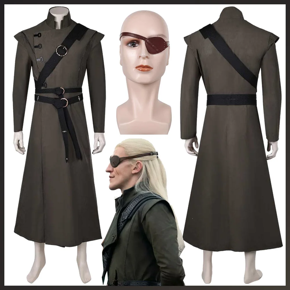 TV Dragon 2 Cosplay House Costume Disguise Medieval Prince Aemond Cosplay Fantasy Gray Long Coat Clothing Adult Men Fantasia