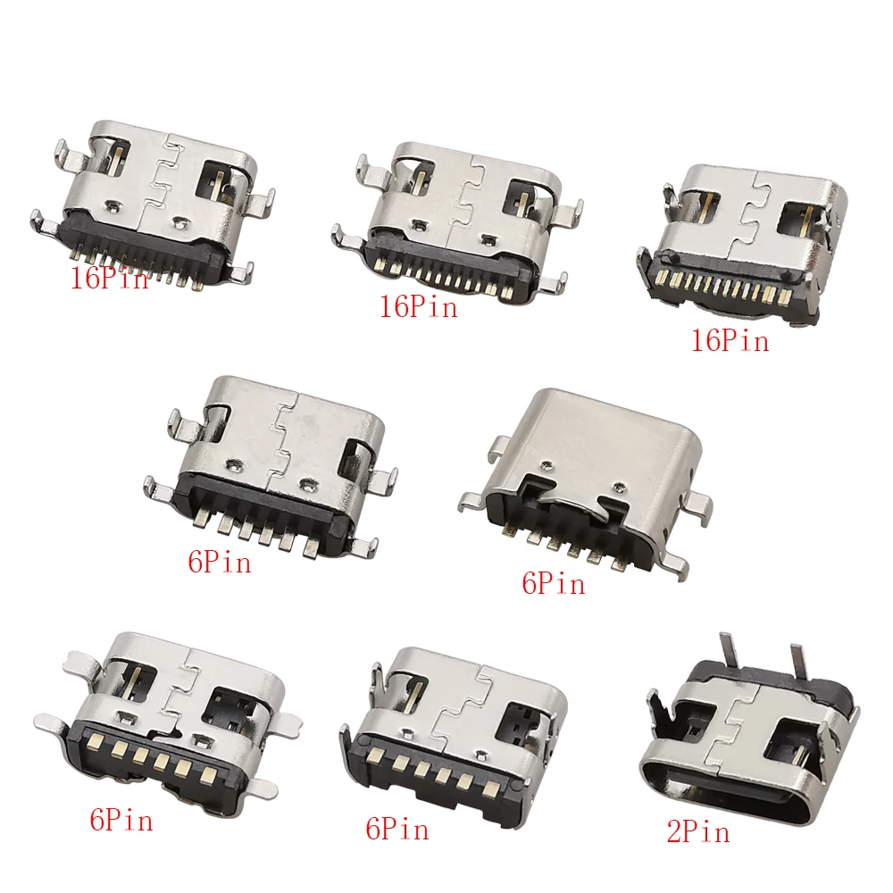 80Pcs/box USB 2/6/16 Pin Type C Jack Socket Soldering SMD PCB DIY Repair USB Type C Jack Connector For PCB Mobile Port