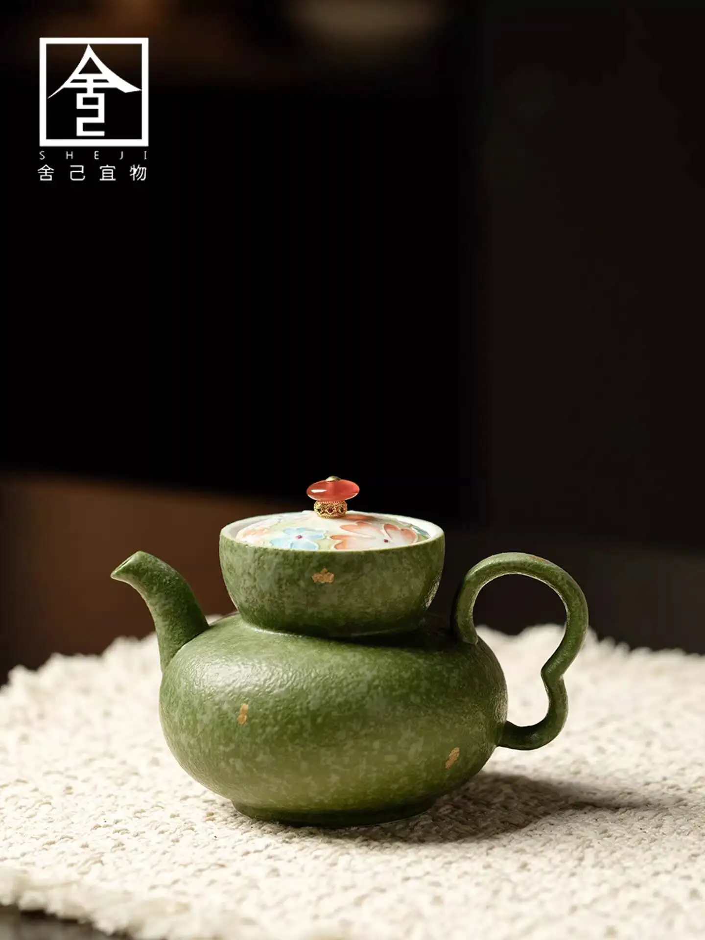 Chinese-Style Hand-Painted Small Green Tangerine Flower Teapot Home Use, High-End And Elegant Brewing Device For Ladies,