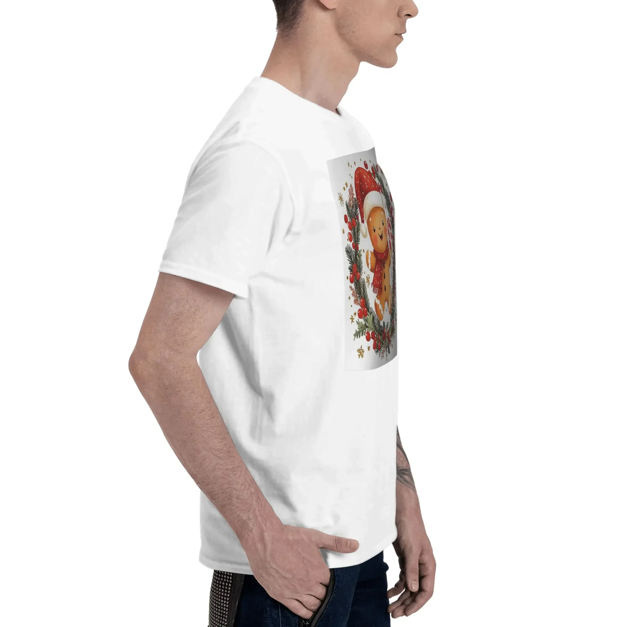 Holly Jolly Gingerbread Men T-Shirt Oversized T Shirts Men's Round Neck Cotton Tees Short Summer Male