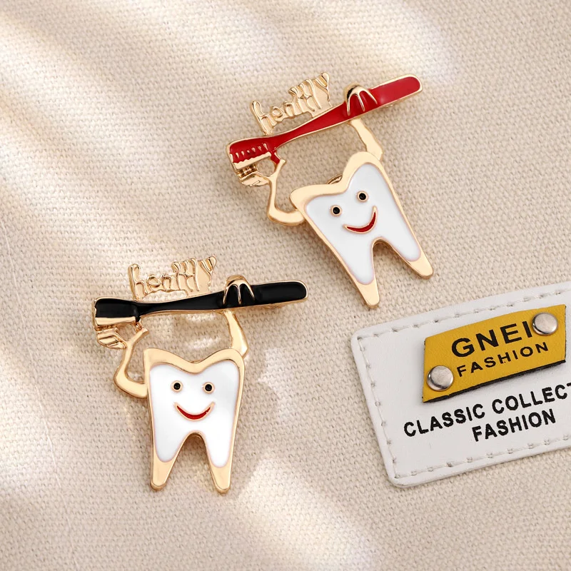 Medical new cartoon fun toothbrush love teeth fashion versatile clothing accessories metal badges