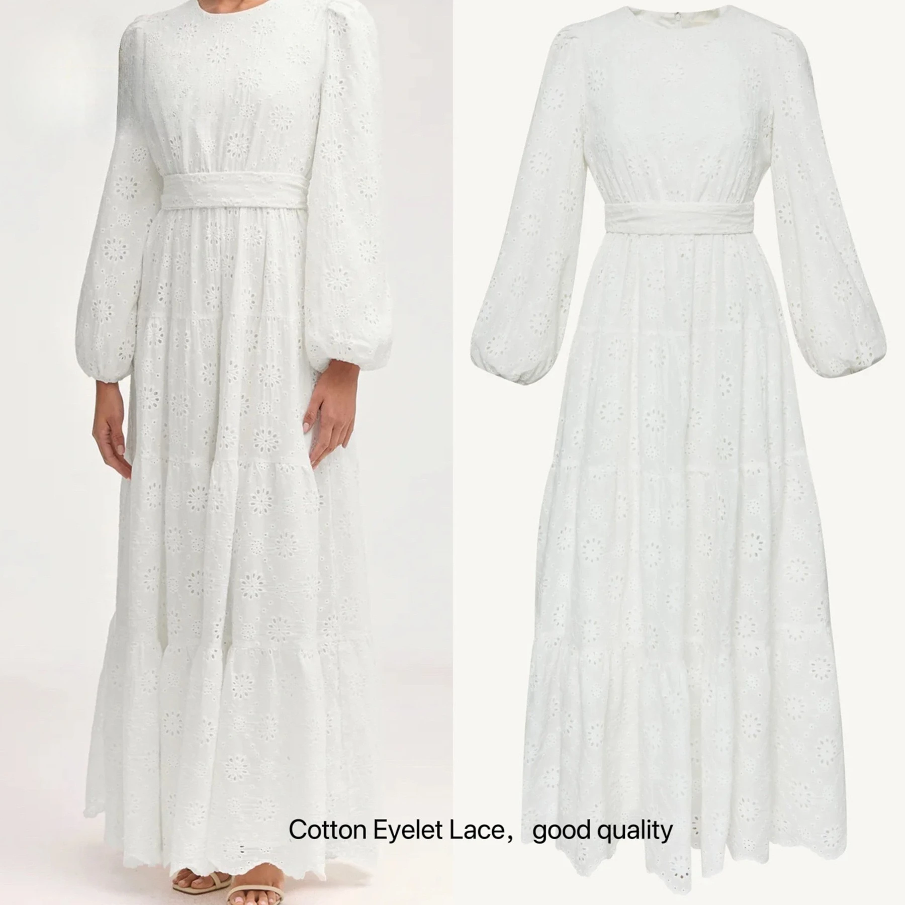 

White Cotton Lace Muslim Dress Women Abaya Dubai Luxury Evening Party Maxi Dresses Jalabiya Eid Islamic Modest Clothing Kaftan