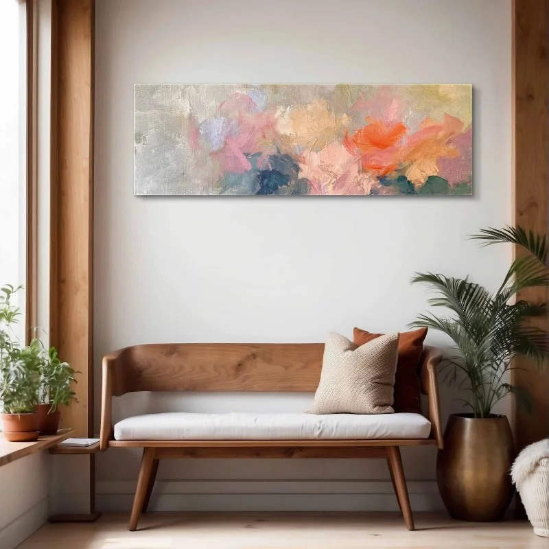 Abstract Moody Floral Wall Art, Panoramic Wall Art Decor Unframed, Large Flower Print, Wide Floral Art, Above Bed/Sofa Decor