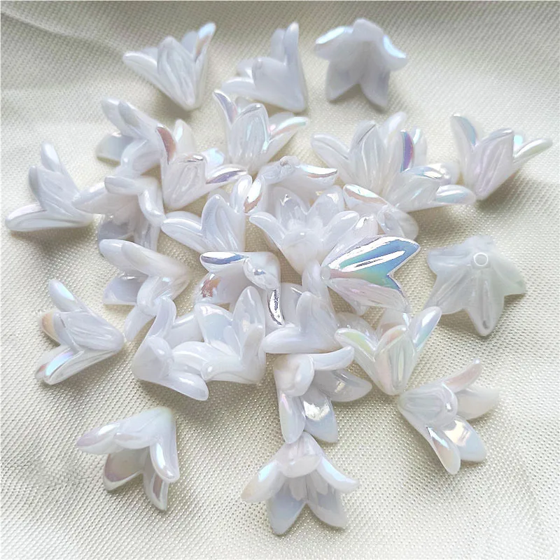 20pcs White AB Dazzle Color Flower Leaves Acrylic Beads DIY Jewelry Material Handmade Earrings Making Bracelet Hairpins