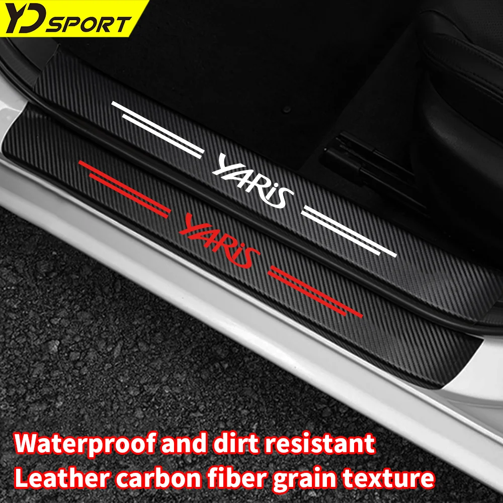 Car Door Threshold Scuff Plate Carbon Fiber Sill Protector Sticker For Toyota YARIS Trunk Bumper Decal Strips Auto Accessories