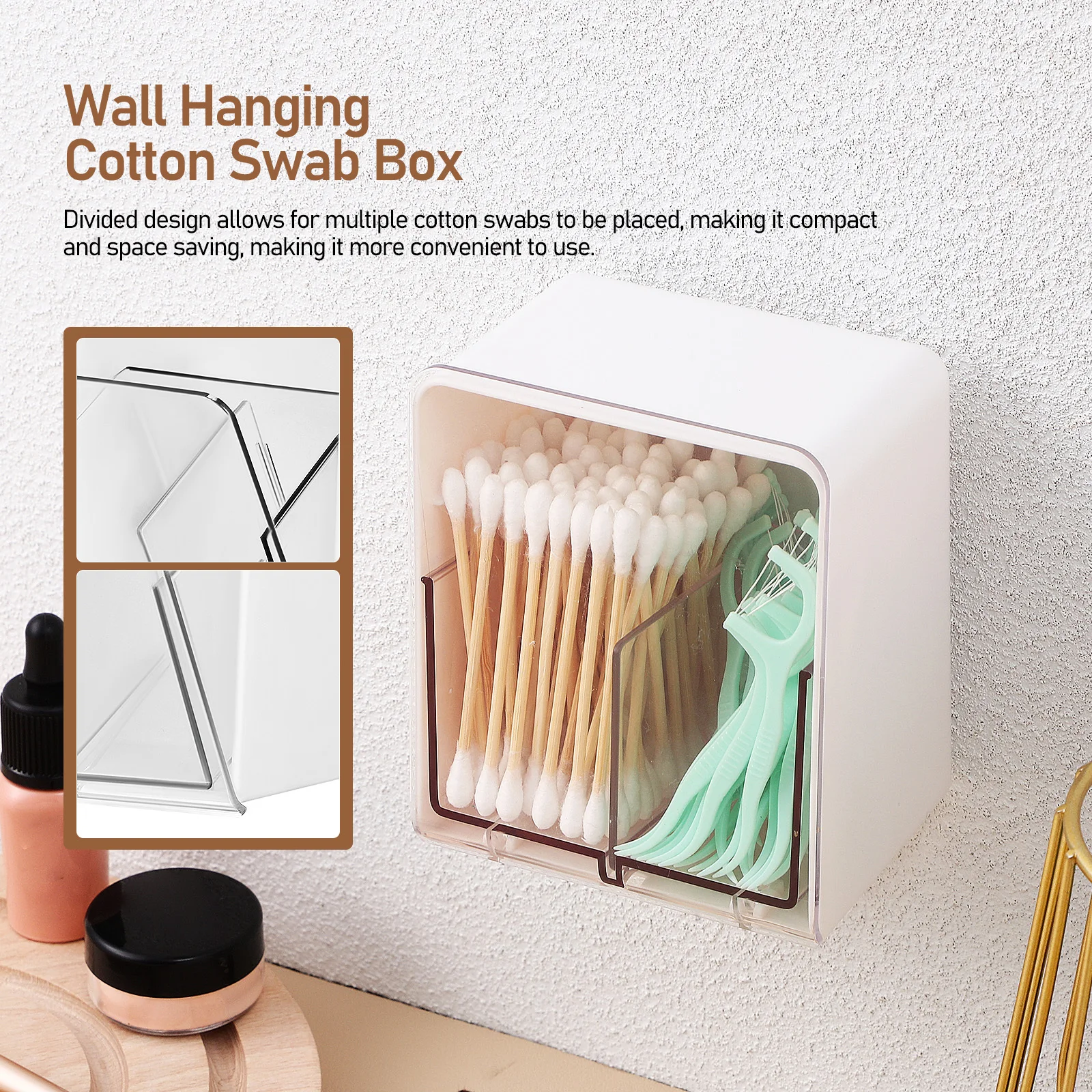 

2 Grid Cotton Swab Dispenser Holder for Cotton Pads Balls Storage Box Makeup Organizer Desktop Bathroom Travel Use