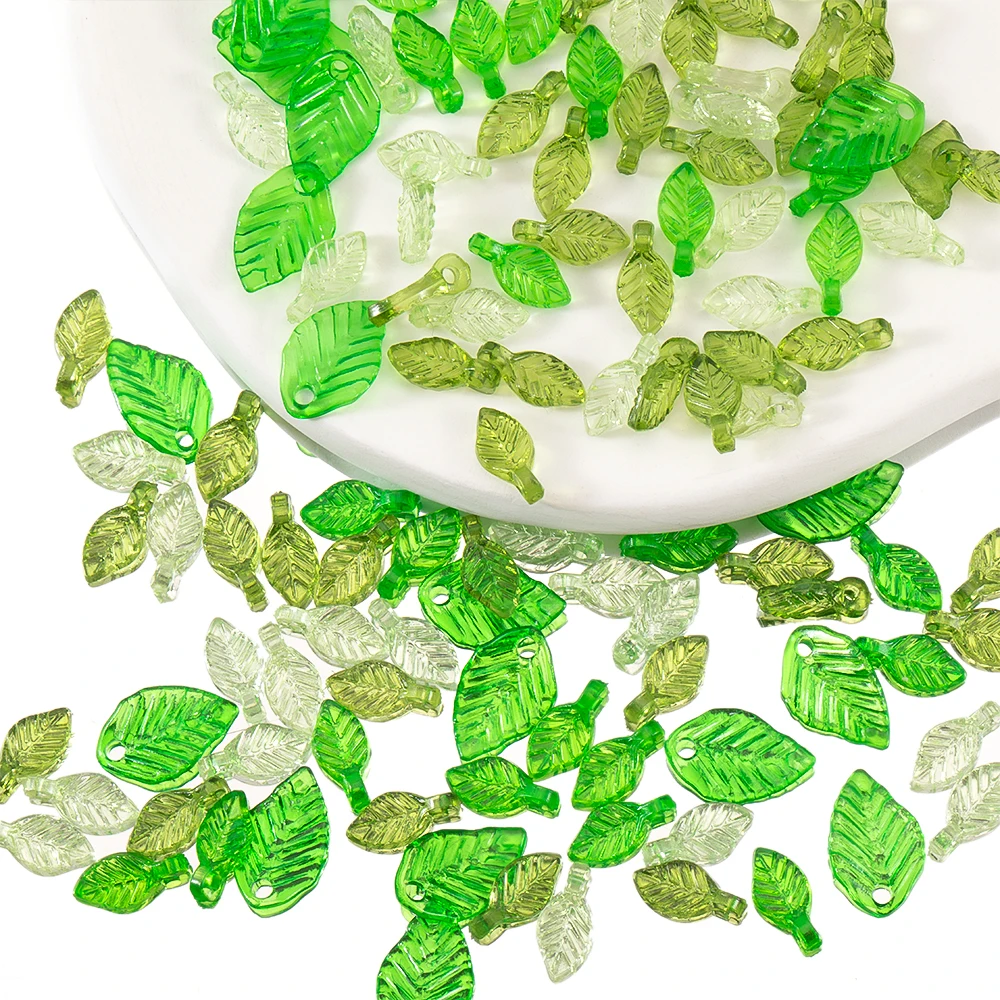 

50pcs Acrylic Green Leave Pendants Charms Plastic Leaf Loose Beads for Earrings Bracelet DIY Jewelry Making Supplies