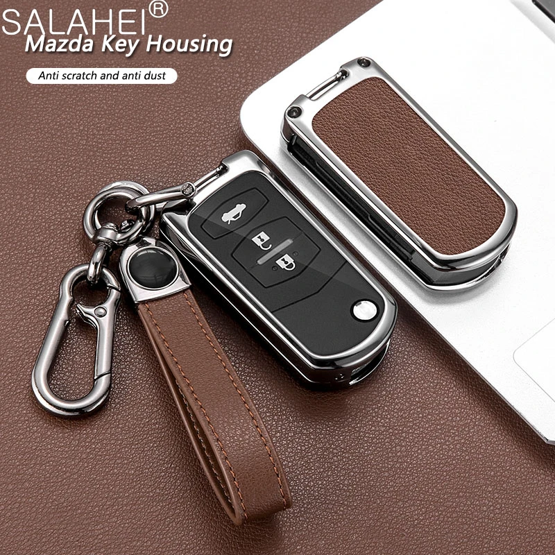 

Zinc Alloy Leather Car Key Case Cover Shell Holder Protector For Mazda 2 3 5 6 M6 CX7 CX9 RX8 MX5 MPV Demio Keychain Accessories