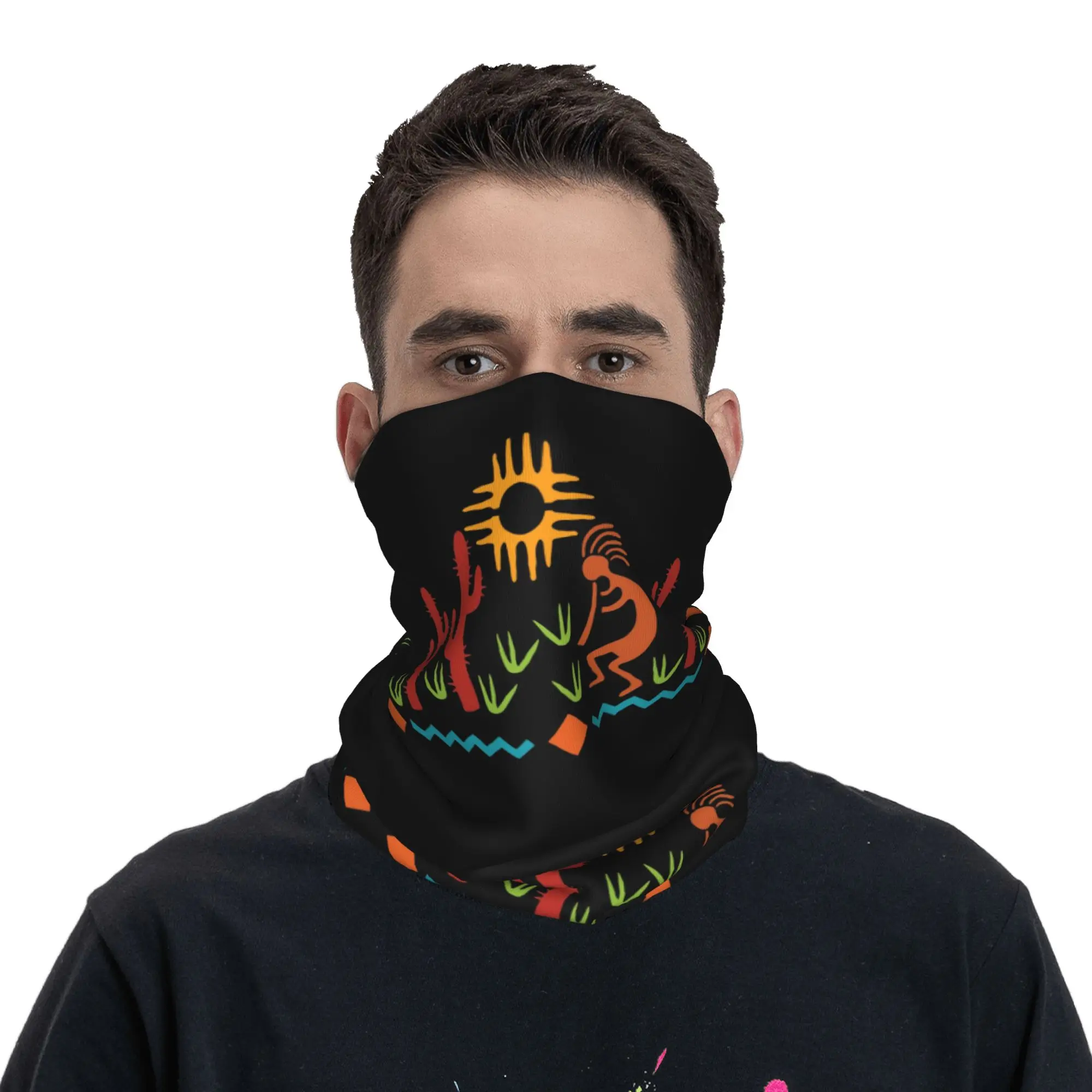 

African Tribal Native American Kokopelli Bandana Winter Neck Warmer Women Windproof Wrap Face Scarf for Ski Gaiter Headband