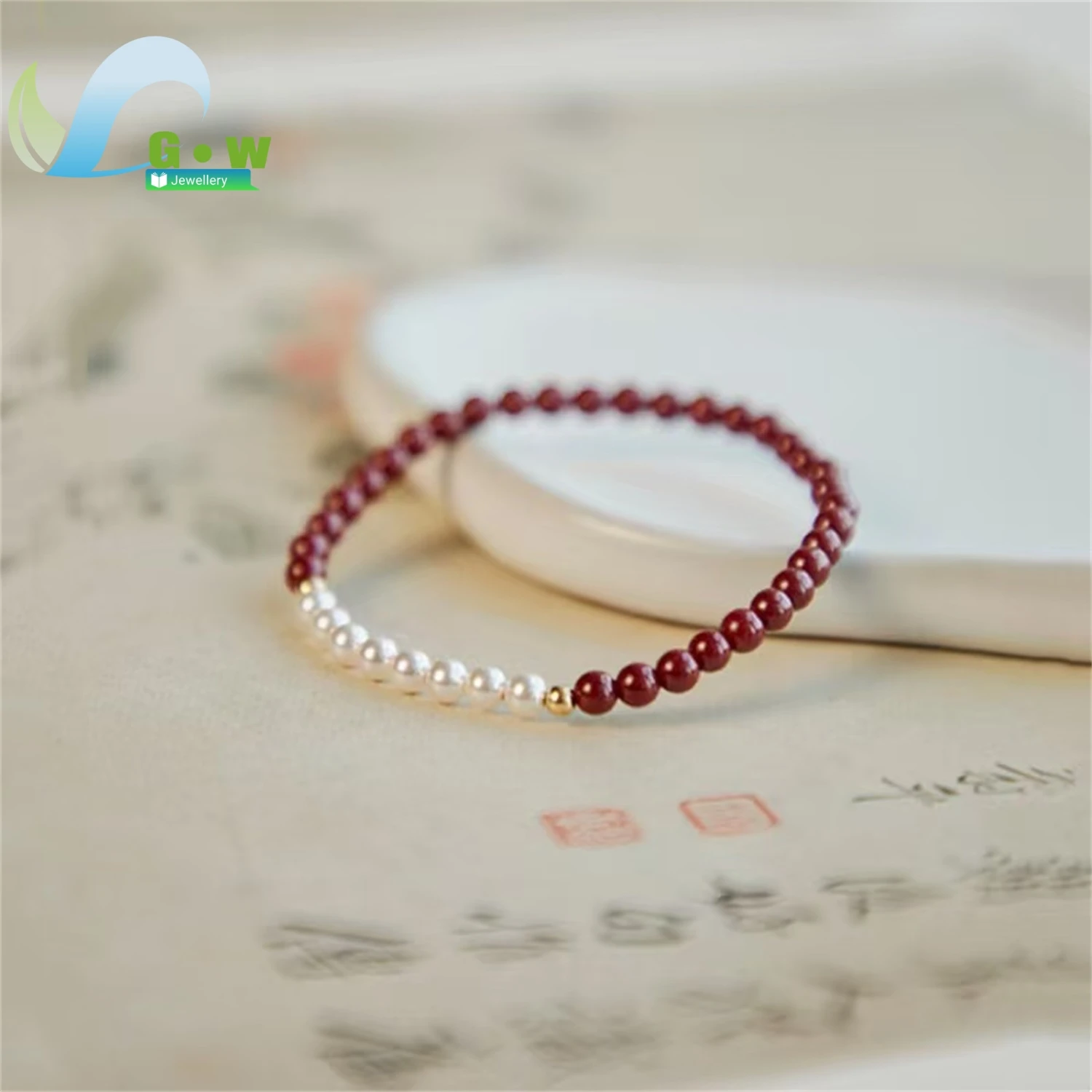 Natural Cinnabar Pearl Bracelet Women Gemstone Beaded Wristband Handmade Jewelry Protection Charm Elegant Gift For Her