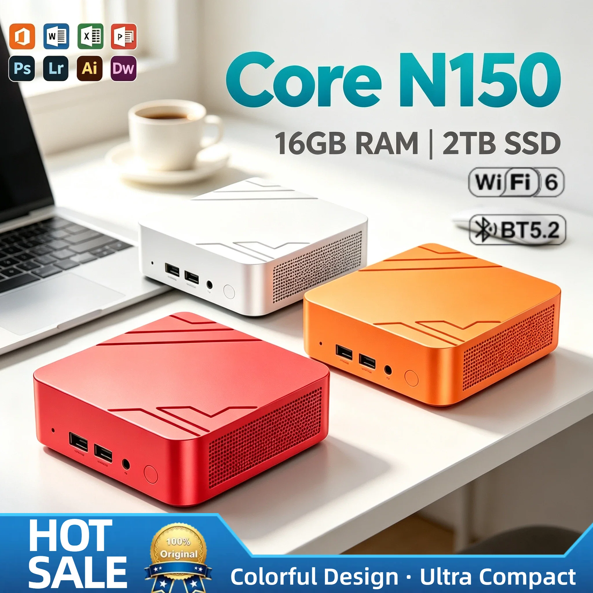 Intel N150 Small Form Factor PC 16GB DDR4 2TB NVMe SSD Triple 4K HDMI WiFi6 High Performance Desktop Office Home Pro