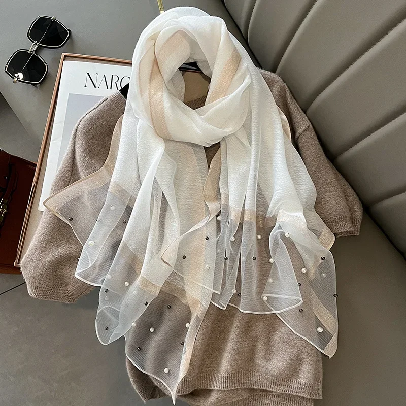 

2024 Luxury Brand Women Fashion Scarf Plain Solid Silk Linen Shawls Summer Lady Bandanas Foulard Hijab