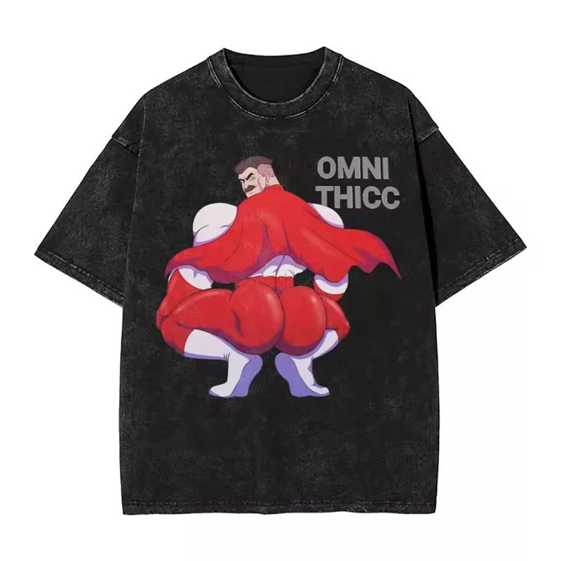2026 Hot Invincible Animation Mark Washed Vintage T-Shirt Loose Fit Men's and Women's Trendy Printed Couple Short Sleeve Shirt