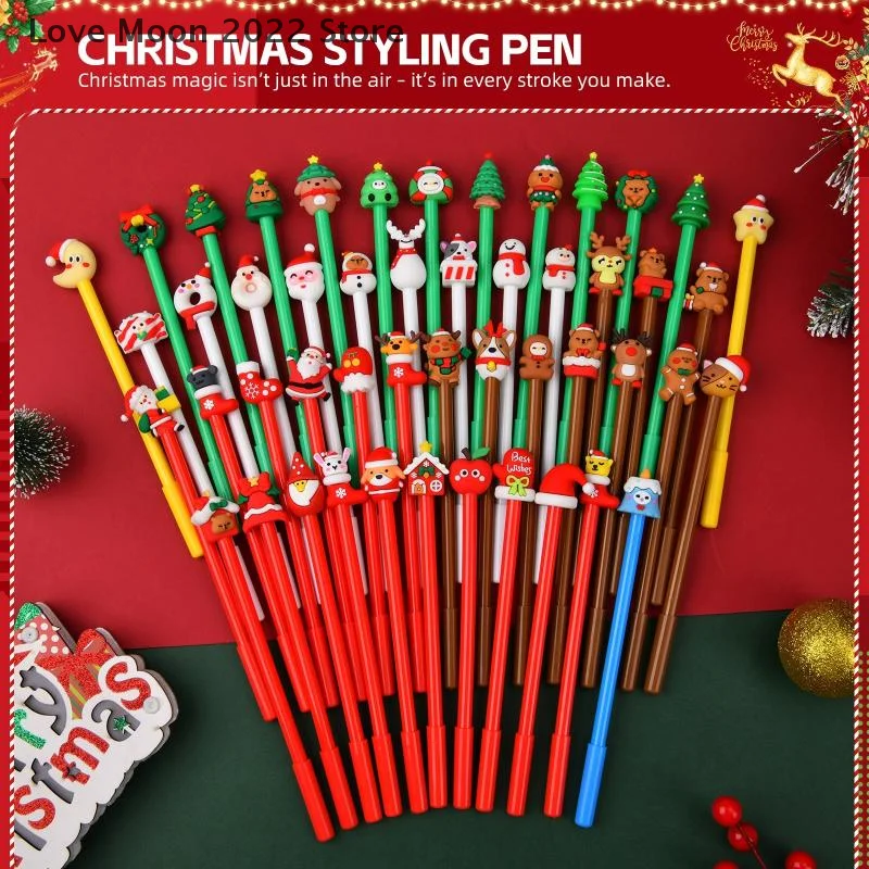 

53 шт./лот, милые мультяшные рождественские ручки, каваи, Рождественская мини-шариковая ручка, гелевая ручка для письма, детские школьные канцелярские принадлежности