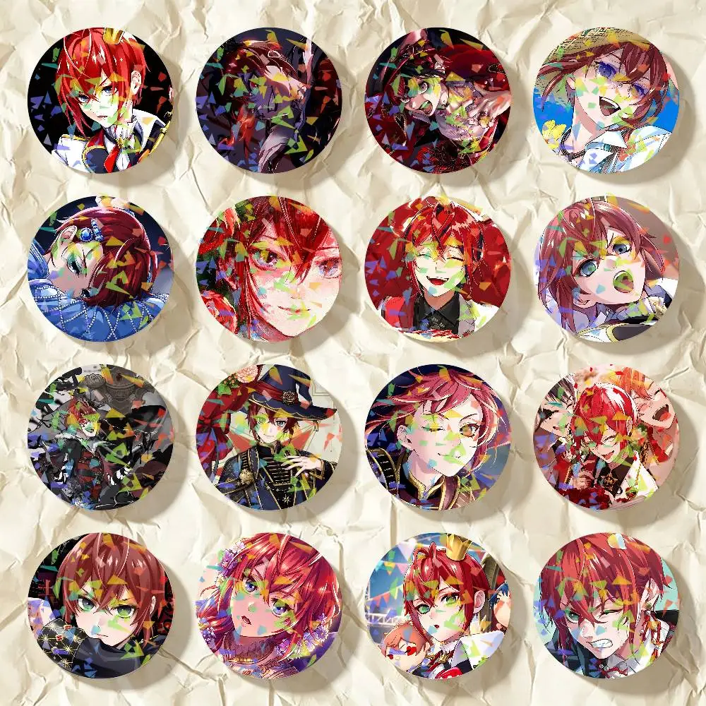 Riddle Rosehearts Game T-Twisted Wonderland Round Badge Lapel Pins for Backpacks Briefcase Laser Brooch Clothes Gifts