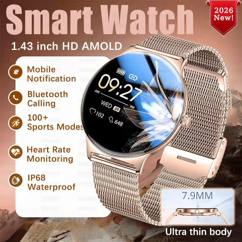 Nuevo Reloj Inteligente 2026 para Mujer, Regalo con Pantalla Táctil Completa de 1.43 Pulgadas, Reloj Deportivo con Bluetooth para Llamadas, Smartwatch Digital para Damas