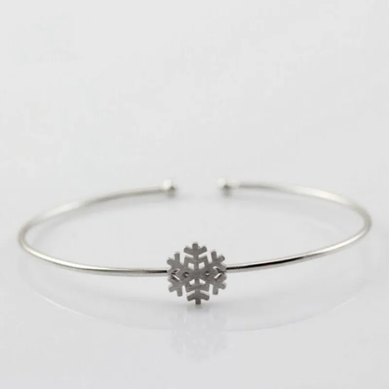 New Fashion Jewelry 925 Sterling Silver Not Allergic Simple And Beautiful Drawing Snowflake Opening Bracelet   SL035