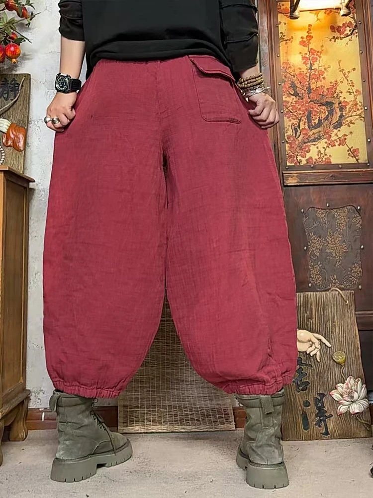 Amax LuluE 2025 韓国デザイン レディース 秋 ヴィンテージ ルーズパンツ レディースファッション クラシック 無地 ウエストゴム 大きいサイズ ハレムパンツ