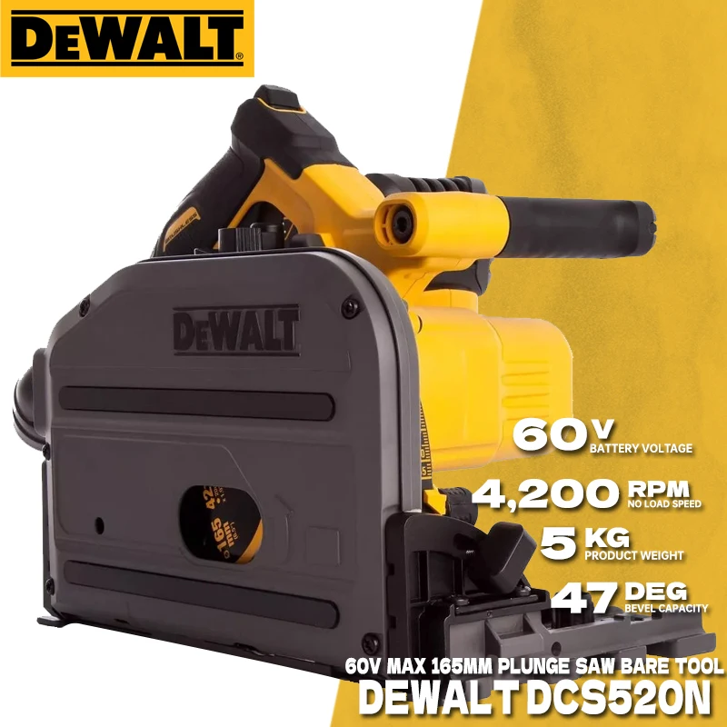 DEWALT DCS520NT 60V MAX FLEXVOLT Brushless 165mm Plunge Saw Cordless 6-1/2 inch Track Saw Anti-Kickback Circular Saw DCS520