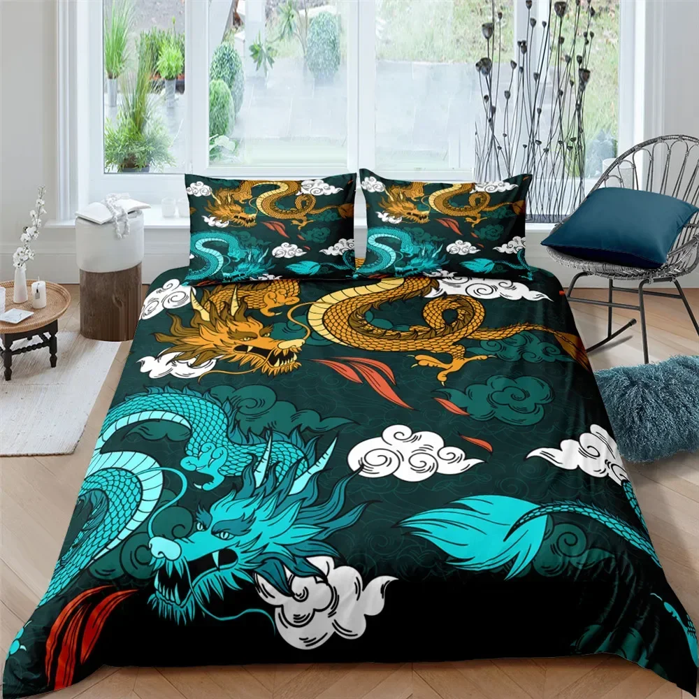 Bedding Set 3D Dragon Printing Bedclothes Duvet Cover with Pillowcases Polyester Comforter Cover King Queen Twin Home Textiles