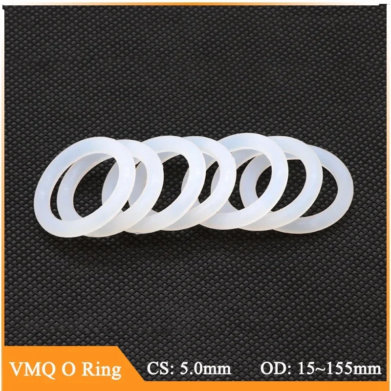 

10Pcs Food Grade Silicone VMQ O Ring White Gasket CS 5mm OD 15mm ~ 155mm Waterproof Washer Round O Shape O Rings Seal Tools