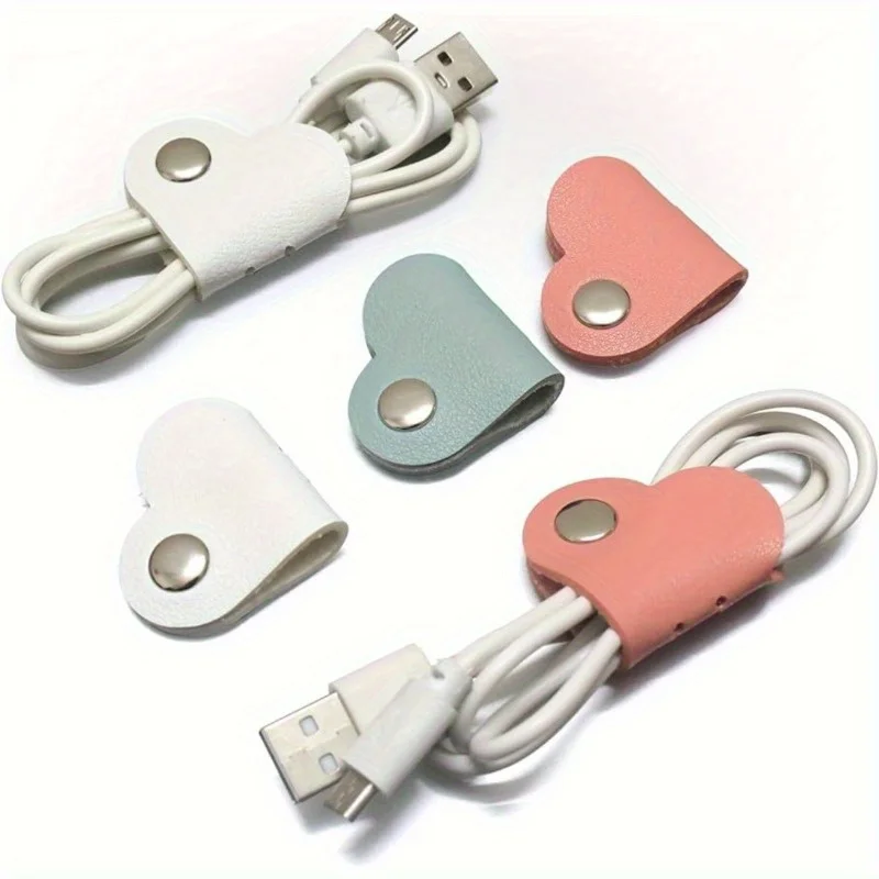 Heart-Shaped Cord Organizer Set - Premium PU Leather Cable Winders for Earbuds,Headphones - Secure&Stylish,Perfect Unisex Gifts