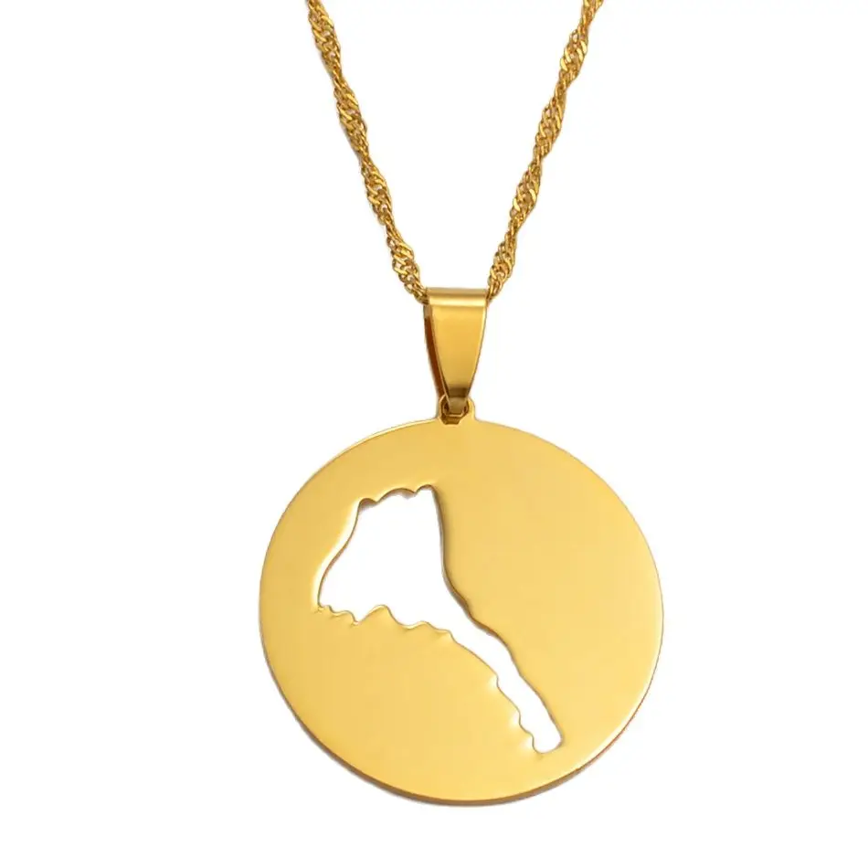 Anniyo Round Eritrea Map Pendant Necklace for Women Girls African Jewelry @012521