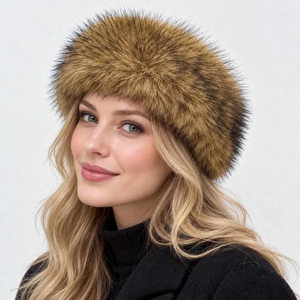 Soft Thick Furry Hairband Imitation Fox Fur Keep Warm Fake Fur Hat Russian Style Keepwarm Headband Winter