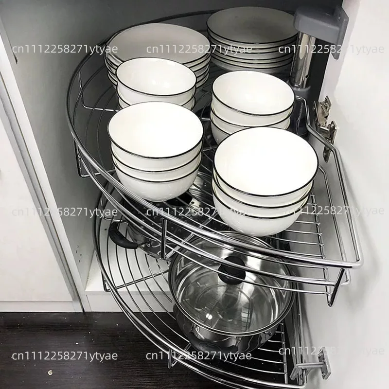 The Arc-shaped Pull-out Basket In The Corner Of The Cabinet Can Be Rotated 180 Degrees For A Double-layer Storage Rack