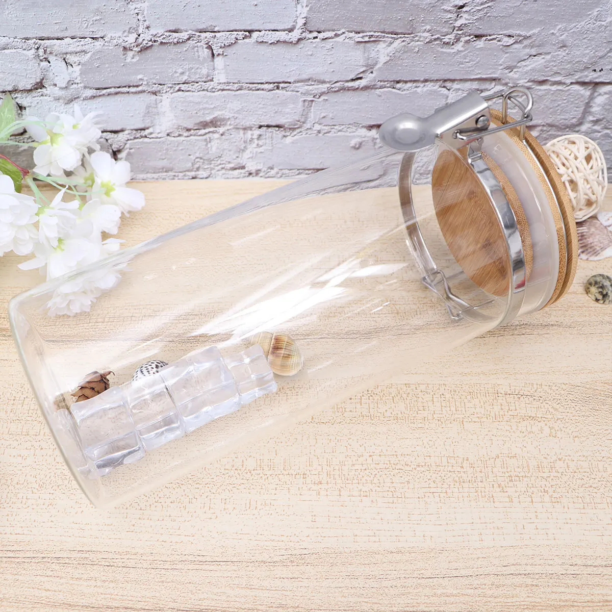 

Glass Jar Storage Jars Tea Sealed Canisters with Lid Candy Containers Wooden Food