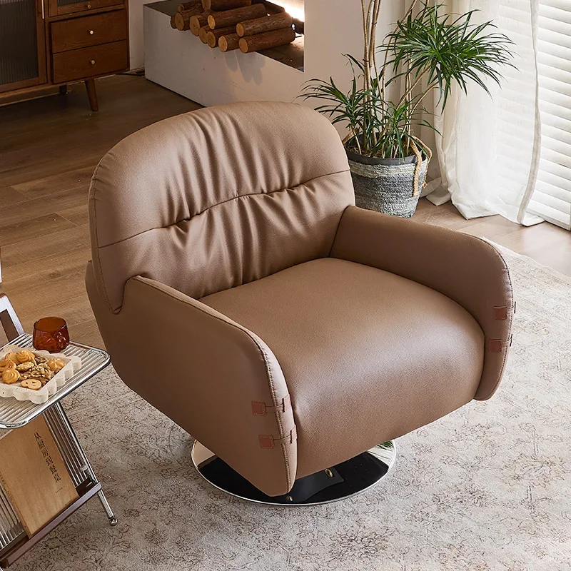 

Living Room Chairs Rotatable Bedroom Office Leisure Chair Modern Light Luxury Leather Single Sofa Cream Wind Lazy Recliner Couch