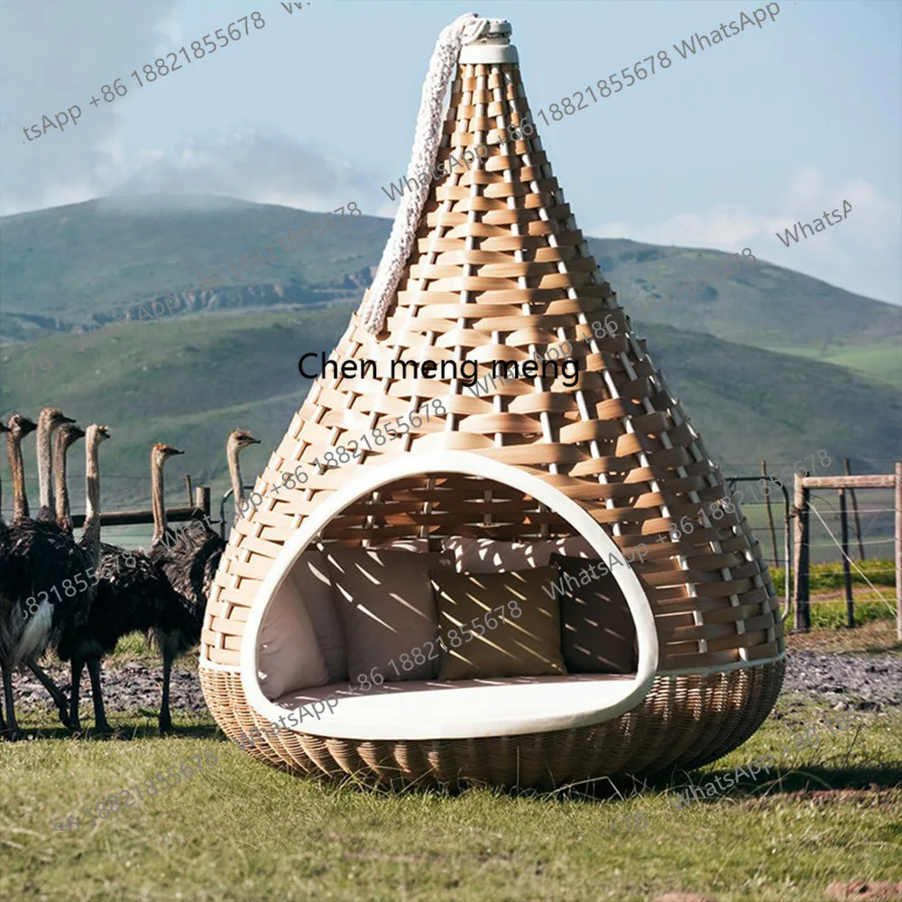 E153 Outdoor Rattan Hammock for Villa Hotel Outdoor Courtyard Bird's Nest Hanging Chair Garden Lounger Bed Homestay Swing