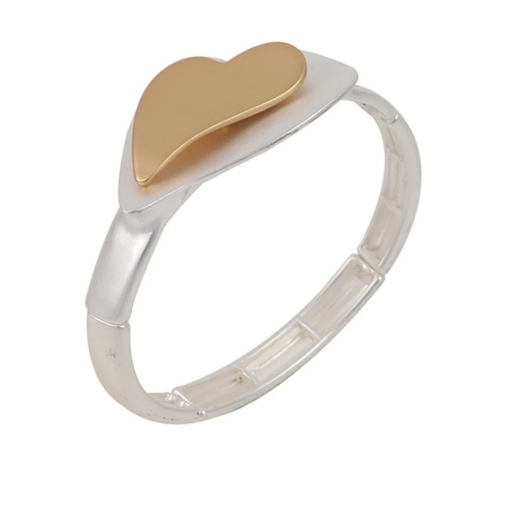 Zweifarbiges herzförmiges Armreifen-Armband mit elastischem Seil für Damen, leichter Luxus, personalisierte Modearmbänder, bezaubernder Schmuck – Detail 5