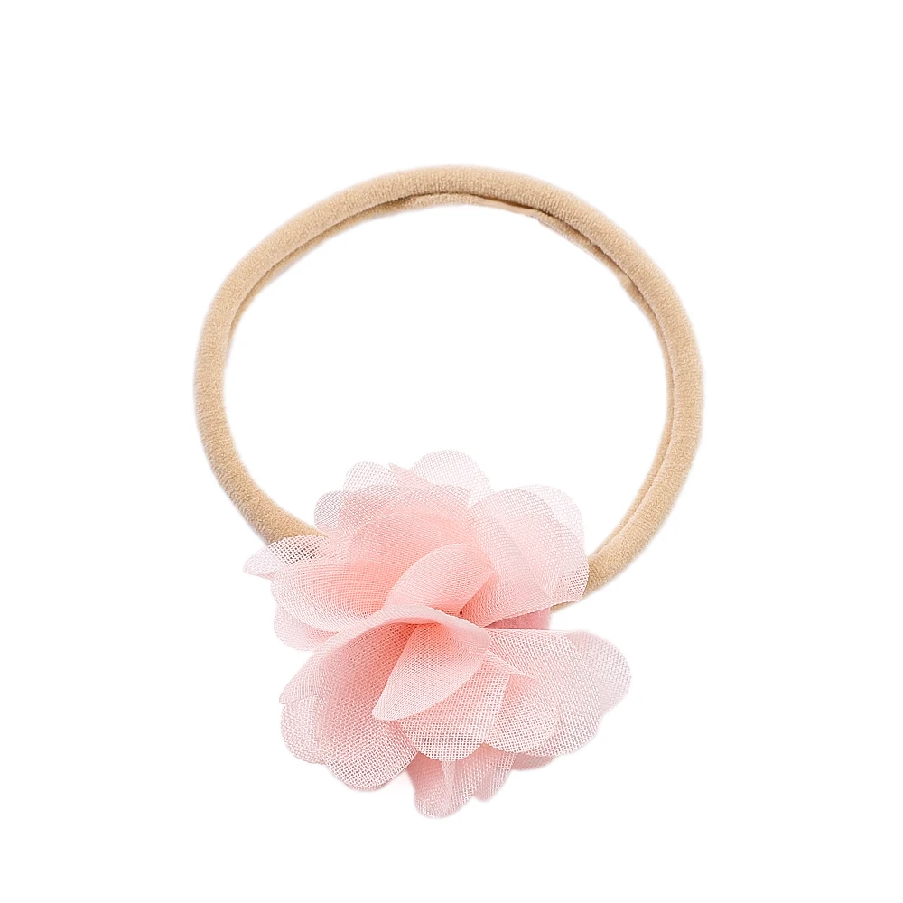 6Pcs/Lot Chiffon Flower Hair Bands For Baby Girls Solid Color Headwear Elastic Nylon Headband Infant Kid Hair Accessories