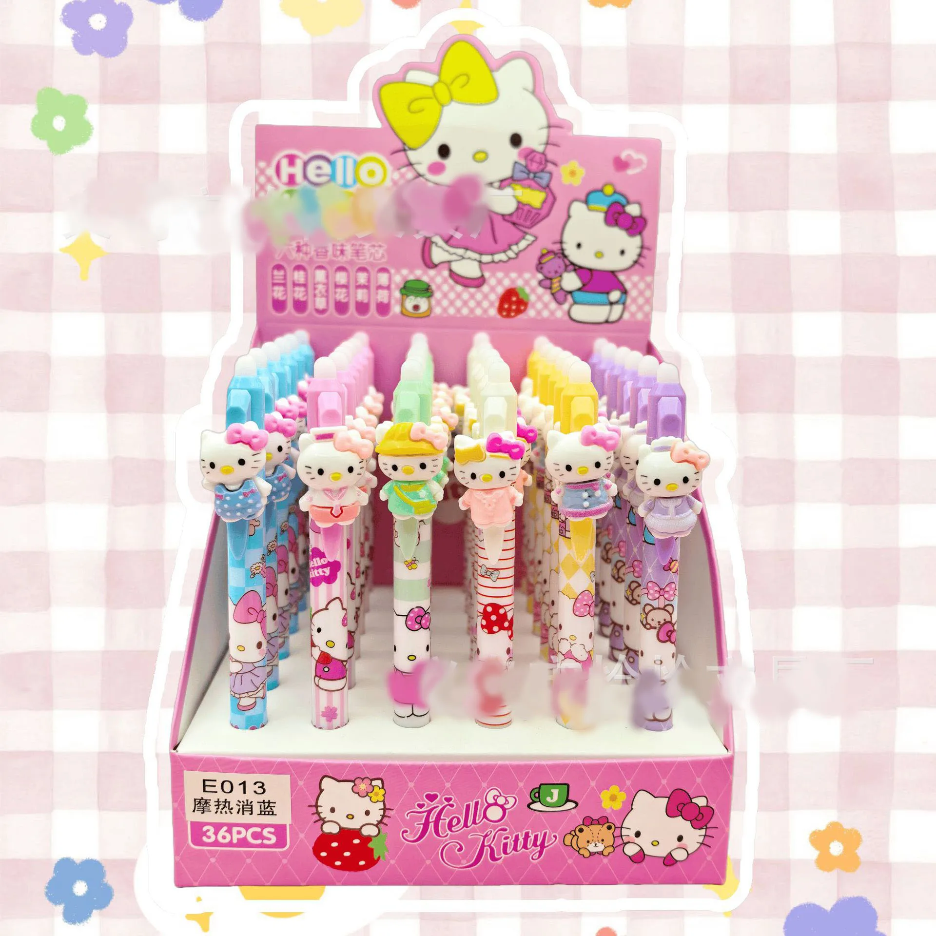 Zufällige Auswahl 3/6 Stück Hello Kitty Cartoon 0,5mm Radierbarer Blauer Stift Kawaii Hellokitty My Melody Signaturstift Schreibgerät für Schüler