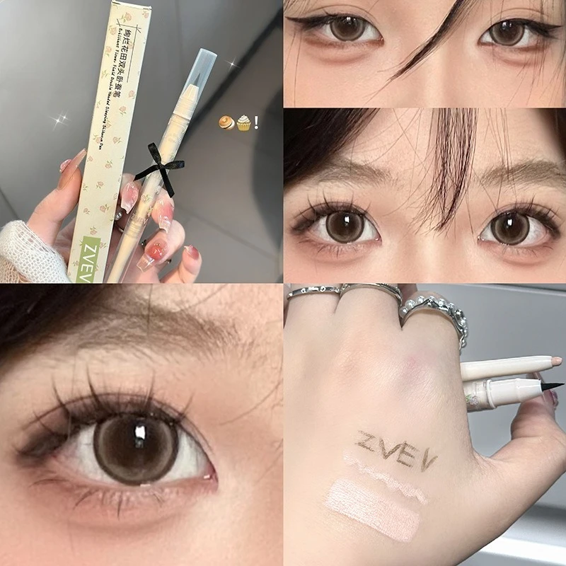 Penna Aegyo Sal a doppia estremità Evidenziatore di perle 2 in 1 e fodera per ombra per definizione sotto gli occhi Effetto coreano per l'ingrandimento degli occhi naturale