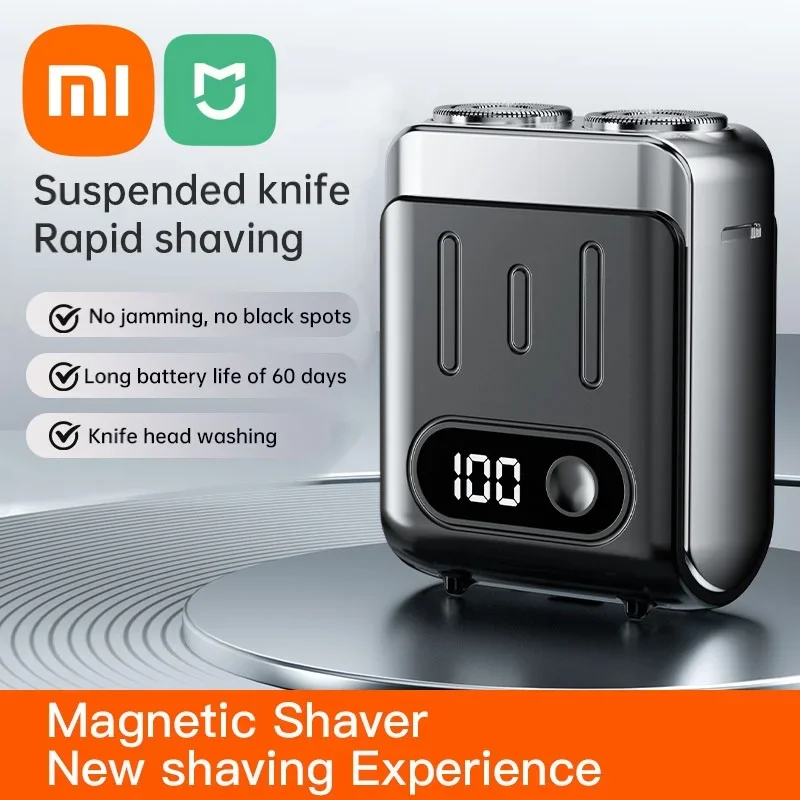Afeitadora eléctrica Xiaomi, afeitadora inteligente para el hogar y el coche, pantalla Digital, Mini Afeitadora recargable de doble hoja, potente regalo para hombres