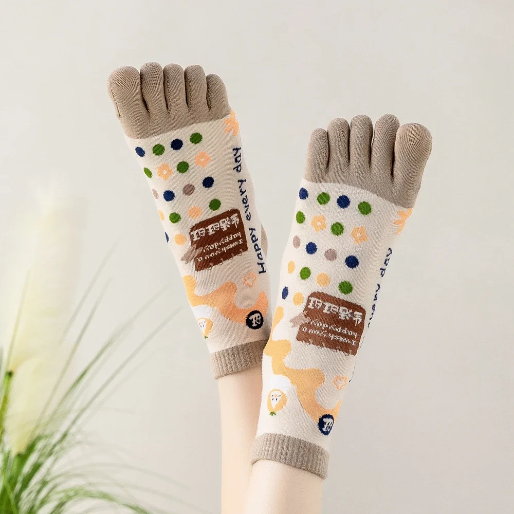 3/5 Pairs Kawaii Cute Women Toe Socks with Separate Fingers High Quality Cotton Five Finger Socks Cartoon Sports Ankle Socks