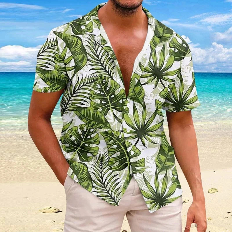 

Beach Flower Printing Men's Shirts Casual Tops Holiday Graphic Male Blouse Oversize Summer Short Sleeve Shirt Hawaiian Clothing