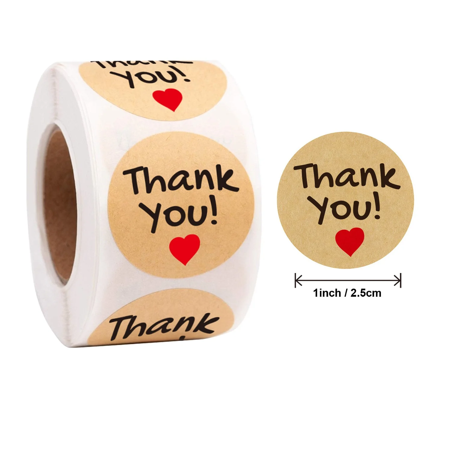 1 Inch round Thank You Stickers Roll - Self Adhesive Floral Kraft Decorative Sealing Labels for Small Business Gift Packaging