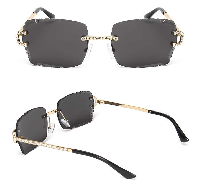 KENBO Quadratische randlose Edelstein-Sonnenbrille, trendige Sonnenbrille mit Farbverlauf für Damen und Herren, Retro-Sonnenbrille mit rahmenlosem Diamantschliff – Detail 11
